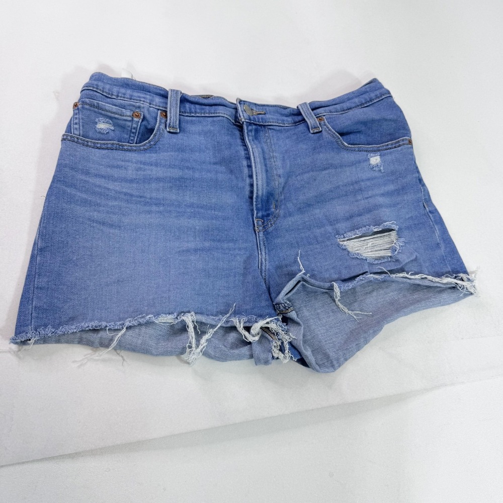 Levi's Cut-Off Denim Shorts Womens 32 Blue High Rise Distressed Raw Hem Stretch